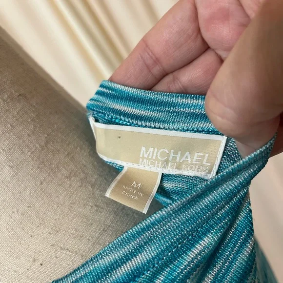 Michael Kors Turquoise Space Dyed Patterned Knit Midi Dress - Picture 4 of 7